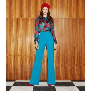 NWT Alice + Olivia Blue Teal High Waisted Wide Leg Pants